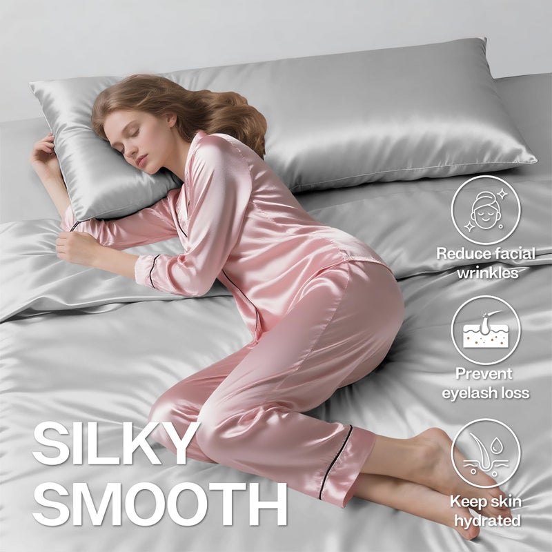 MR&HM Satin Body Pillow Cover, Soft and Breathable Body Pillow Case with Envelope Closure, Cooling and Silky Long Pillowcase for Hair and Skin,Grey (20x54, Silver Grey) - Image 4